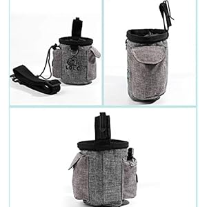 Dog Treat Bag Puppy Training Pouch with Clip Waist Belt Small Pet Holder, Animal Walking Snack Container Hiking Toys Waste Pack Dispenser Carries (Black and Grey)