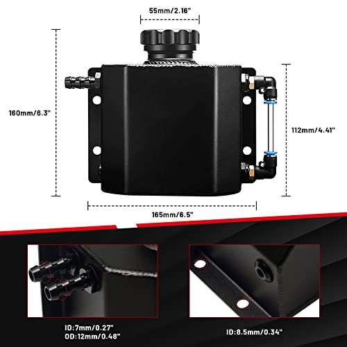 1L Universal Coolant Radiator Tank,Radiator Overflow Tank,Aluminum Radiator Coolant Overflow Bottle Recovery Black With Cap #TOP1