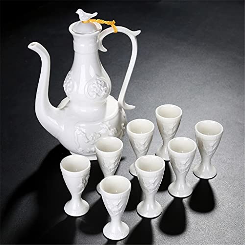 Dispensador de vino de regalo, copa de vino blanco, celadón, juego de vino de cerámica, Flagon, taza antigua, copa de vino trípode (color: A) (C)