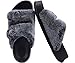 KuaiLu Women's Fluff Slippers Black Size 12, Plantar Fasciitis Arch Support Platform Slippers Ladies Fashion Open Toe Faux Fur Sliders House Slipper