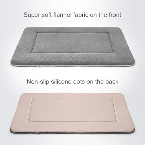 Image of Hero Dog Large Dog Bed Dog Crate Pad Mat for Dogs, 42 inch Soft Flannel Machine Washable Pet Beds Kennel Pad with Non-Slip Bottom, Light Grey L