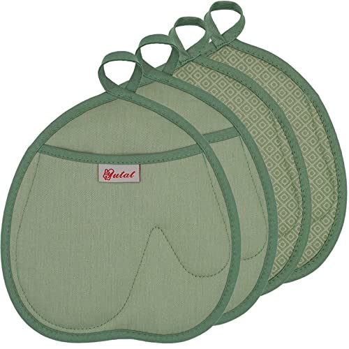 Yutat Pot Holders Heat Resistant Up To 480F Pot Holders For Kitchen, Non-Slip Grip Lid Holder With Soft Fabric And Silicone, Potholder With Pockets And Mitten Shape, Green, 4Pk #TOP4