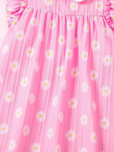 Image of TAGAS Floral Print Mesh Insert Ruffle Trim Belted Dress||Frock for Girls||Sleeve Less Dress for ||Fency Dress||(KD-144)