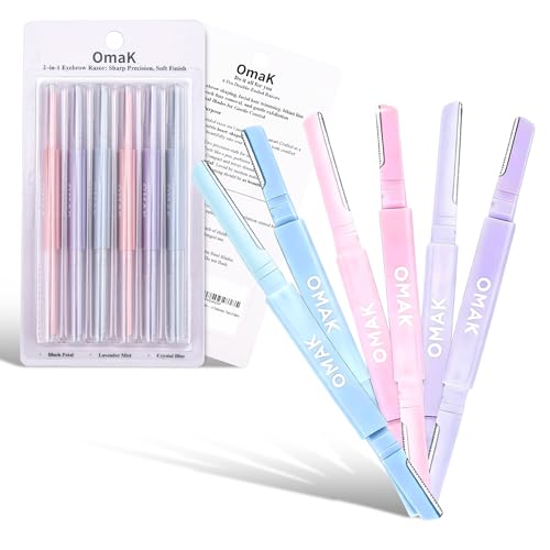 Double-Ended Face Razor for Women – Eyebrow & Dermaplaning Tool | 6 Pack = 12 Blades Stainless Steel | Peach Fuzz Remover & Exfoliator for Smooth, Glowing Skin