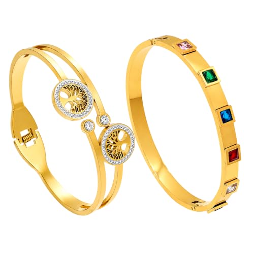 Image of Stylish Gold Plated Bangle for Women | Daily Use Stainless Steel Kada | Anti-Tarnish Waterproof Cuff | Multicolour Crystal Evil Eye | Daily Wear Bracelet For Womens | Premium Gift For Girl