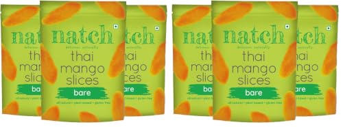 Image of Natch Dried Thai Mango Slices, Healthy Snakcs 100% All Natural, Vegan, Gluten Free, No Artificial Preservatives, Trans Fat Free, Rich in Antioxidants, Bare Flavour, 150gm each (Pack of 6)