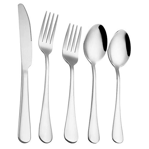 Frolahouse, set di posate in acciaio INOX, uso domestico occidentale stoviglie stoviglie set coltello forchetta cucchiaio Dersert cucchiaio, servizio per 5, Acciaio inossidabile, Silver