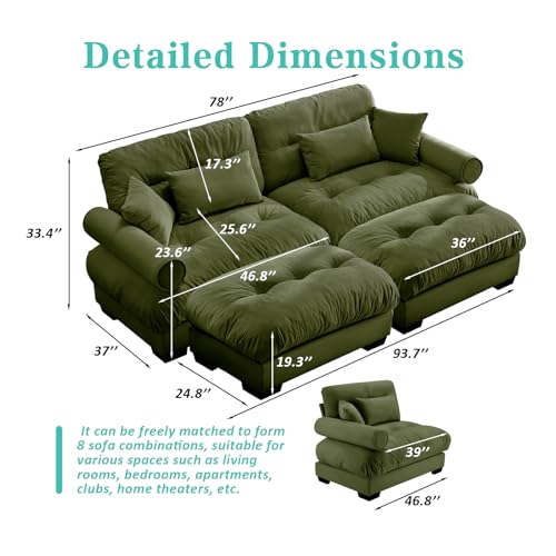 Image of SoarFlash Modern Sofa Couches for Living Room, Small Sectional Sofa Set with Reversible Chaise, Sleeper Sofas and Modular Couch Function, Suitable for Small Spaces in Apartment, Green