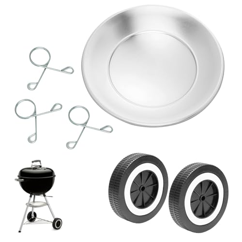 80681 Ash Catcher Pan and 65930 Replacement Wheels for Weber 22 Kettle Charcoal Grills Accessories 13-1/2 Diameter Ash Catcher Pan 6 Inch Grill Wheels Replacement Parts
