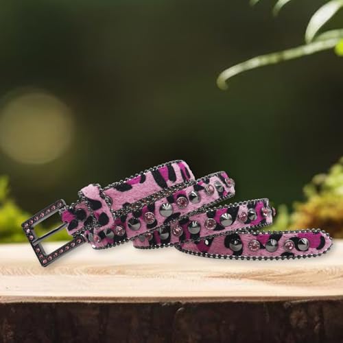 Stylish Animal Print Leather Belt For Women Popular Rivet Studded Rhinestones Buckle Waist Belt For Adult All Matching3