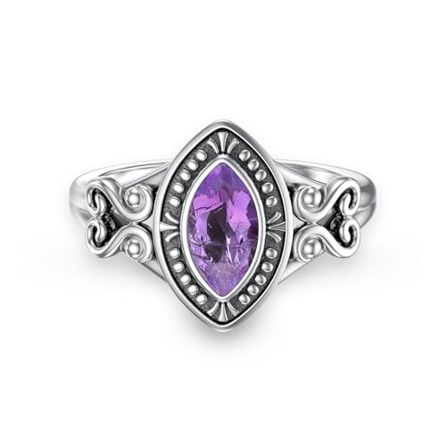 Natural Amethyst Promise Ring for Women 8 * 4mm Marquise Shaped Healing Amethyst Rings 925 Sterling Silver
