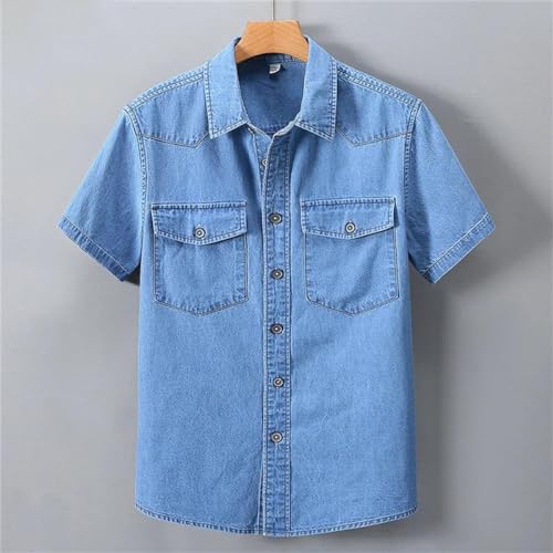 Men's Denim Shirt Business Thin Cotton Half Sleeve Denim Jacket Slim Lapel Short Sleeve Denim Shirt Top2