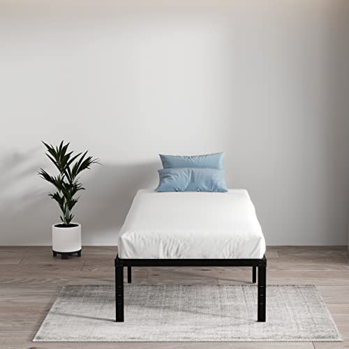 Emoda 18 Inch Twin Bed Frame No Box Spring Needed, Heavy Duty Tall Metal Twin Platform Bed Frames With Large Storage Space, Noise Free, Easy Assembly, Black #TOP1