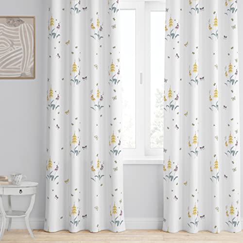 Image of Tranquebar Curtain Co. Window Curtains 5 Feet, 60-65% Room Darkening, Yellow Butterfly & Floral Print, Cotton Curtains for Window, Cotton Curtains 5 Feet Long Set of 2, BackTabs, Titli (152 cm)