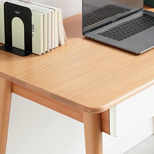 Solid Wood Computer Desk - 47'' Large Size Office Desk With 2 Drawers, Modern Simple Style Pc Table With Gap Design For Home Office, Work, Student, Study, Makeup Workstation (Beech) #TOP3