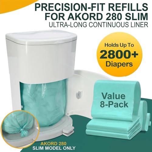 Image of 8 Pack Adult Diaper Liner Refills,Diaper Pail Refill Bags Compatible with Janibell Akord 280 Slim Model Adult Diaper Disposal System Powerful Odor Resistant,Plant Scent (NOT Compatible with 330 Pail)
