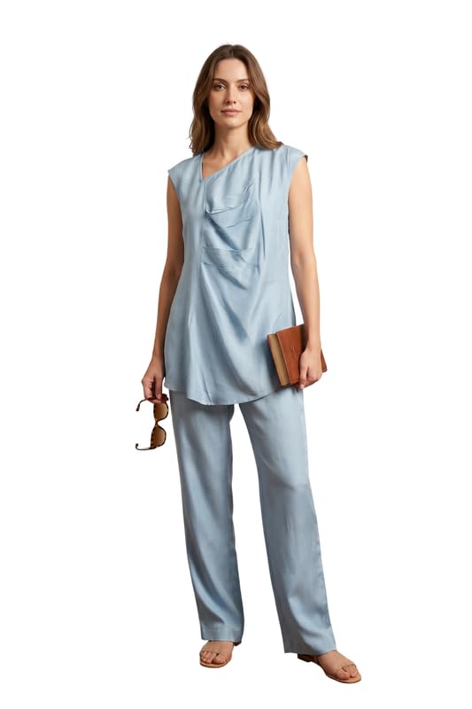 jisora Women's Sky Blue Solid Russian Silk Co-ord Set-picture-37