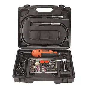 BLACK+DECKER RT18KA 180W 220V Cordless Electric Rotary Tool Kit Box For Grinding, Polishing, Engraving & Finishing With 114-pieces Accessories for Home & DIY Use, 1 Year Warranty, ORANGE & BLACK