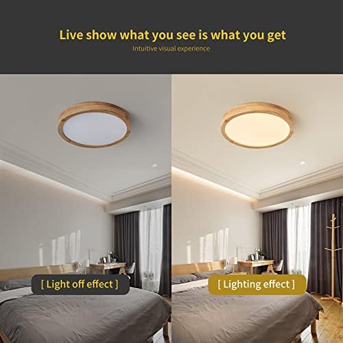 Schindora houten LED-plafondlamp, 28W warm wit 3000K 2240 LM, ronde houten plafondlampen ﾘ40cm voor lounge woonkamer keuken eetkamer thuiskantoor kinderkamer photo 3
