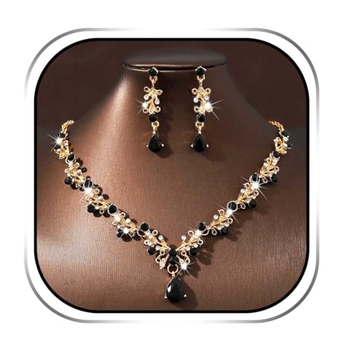 Sixexey Bridal Wedding Jewelry Set Gold Rhinestone Necklace Earrings Crystal Prom Jewelry Accessories for Women