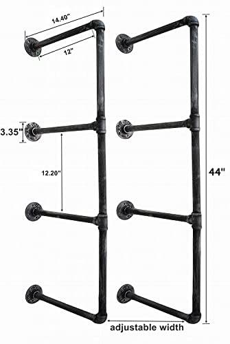 Industrial Wall Mounted Iron Floating Pipe Shelves/Racks/Storage/Bookcases, Diy Open Bookshelves/Shelving For Kitchen/Office, Retro Black,(4-Tier Shelf Brackets,Not Include Planks) #TOP1