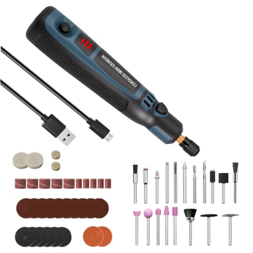 Jaxiyun Outil Rotatif Multifonction Sans Fil, USB Rechargeable Kit d'outils de Gravure Rotatif pour Sculpture/Polissage/Ponçage/Perçage et Bricolage, Stylo Graveur Électrique avec 50 Accessoires