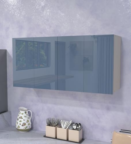 Image of SPECIALITY PANELS 4 Door Wall Cabinet with UV Profile Shutter | Wall Mounted Storage Cabinet for Kitchen Bathroom Living Room | Wooden Wall Cabinet Organizer Blueberry Finish DIY Assembly
