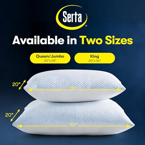 Image of Serta Cooling Down Alternative Bed Pillows Queen Size Set of 2, Reversible Cooling & Cotton Fabric, Medium Soft, Breathable Pillow for Hot, Side, Back & Stomach Sleepers, 20 inch x 28 inch