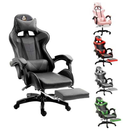 Gotagee Ergonomischer Gaming Stuhl Gaming Sessel Höhenverstellbar Bürostuhl Verstellbar Liegefunktion (Schwarz)