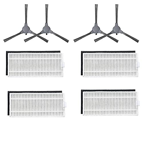 BLUELIRR Ersatzteile kompatibel für ONSON J10C 2100Pa Roboter-Staubsauger - 4 Set Filter & 4 Paar Seitenbürste Cover