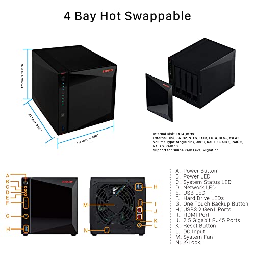 Image of Asustor AS5304T 4 Bay NAS, 1.5GHz Quad-Core, 2 2.5GbE Port, 4GB RAM DDR4, Gaming Network Attached Storage, Personal Private Cloud (Diskless)
