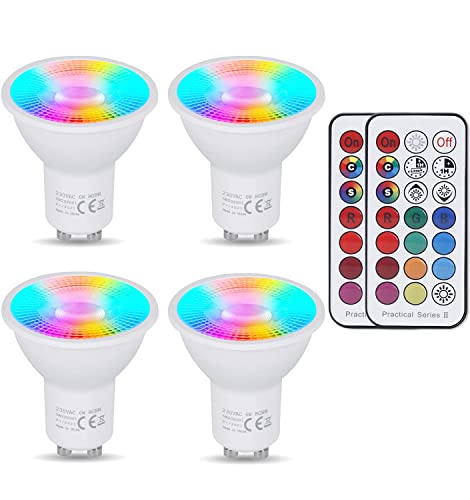 YAYZA! Ampoule LED GU10 Blanc Froid 6W, 6000kRGB Dimmable Ampoule Couleur, Spot Changementde Couleur, 450lm(équivalent 50w),12 Couleurs, 5 modes,Timing, Avec Telecommande, pour ppliqu (Lot de 4 Cover