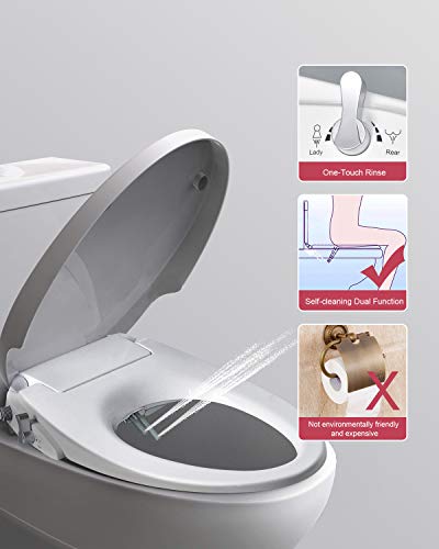 Uni-Green Manual Bidet Toilet Seat, White with Quiet-Close Lid&Seat, Non-Electronic,Dual Nozzles for Rear&Feminine
