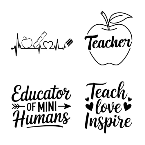 (4PCs) Teacher Decal Set Black UV DTF Decal Waterproof Durable Easy to Apply Teach Love Inspire Educator Apple Pencil School Bumper Stickers Car Laptop Window Classroom Decoration 5 Inches (Black)