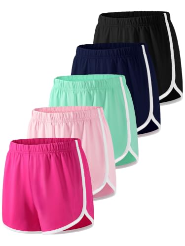 Tuliara 5 Packs Girls Athletic Shorts Dolphin Soccer Shorts for Teen Girl Kids Quick Dry Running Basketball Gym Set B 14-16Y