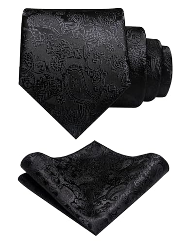 Mens Solid Color Paisley Necktie and Pocket Square with Tie Clip Sets2