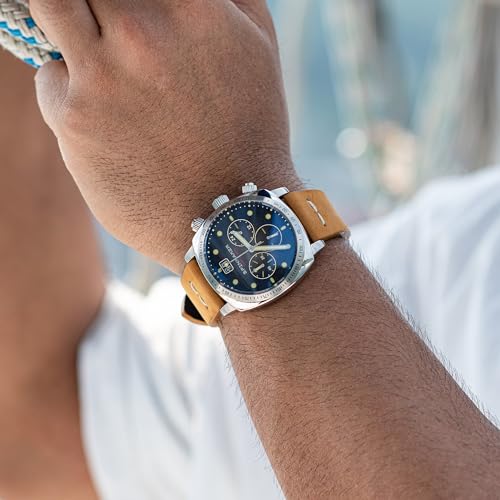 Image of Spinnaker Men's 42mm Hull Chronograph Watch with Leather Strap SP-5068