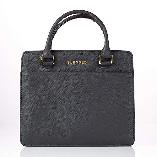 Blessed Purse Style Bible Cover for Women Black Faux Leather, Black Large
