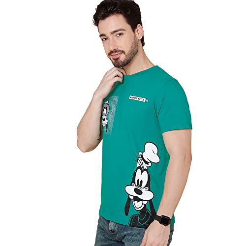 Image of Free Authority Mickey & Friends Printed Regular Fit Green Cotton Men's T-Shirt