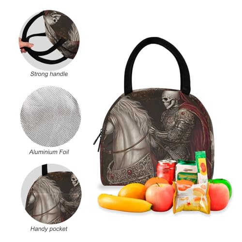 Backpack Lunch Box Set Large Capacity Travel Backpacks and Insulated Lunch Bag for Commute Hiking Picnic Vintage Skull Knight Print4