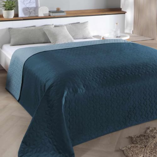 Delindo Lifestyle Tagesdecke Belford blau, Bettüberwurf für Doppelbett, einfarbig, Gesteppt...