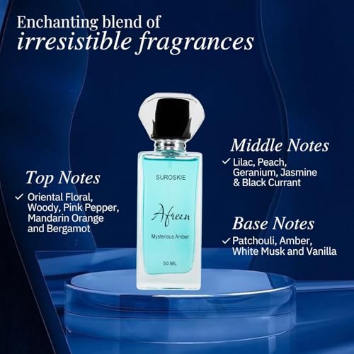Image of Suroskie Afreen Perfume 50Ml | Luxury Eau De Parfum | Long Lasting Unisex Fragrance Spray | Aromatic Blend Of Aqua, Jasmine & Vanilla Scent | Citrus, Floral & Warm Notes | Premium Gift For Men & Women
