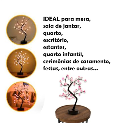 Luminária Decorativa Árvore Cerejeira Abajur De Mesa 36 LEDS Japão Via USB Ou Pilhas Decoração Para