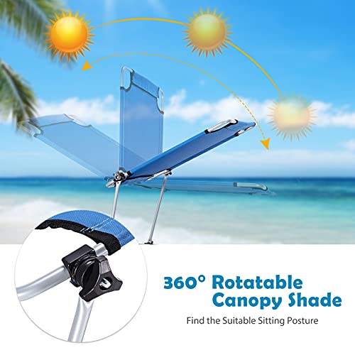 Goplus Tanning Chair, Foldable Beach Lounge Chair With 360°Canopy Sun Shade, Side Pocket, 5-Position Adjustable, Outdoor Beach Chaise Recliner For Patio Pool Yard Lawn (1, Blue) #TOP1