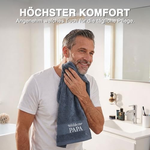 Johamoo Vatertagsgeschenk für Papa, Papa Geschenk Weltbester Papa Handtuch (35x75 cm) - Geschenkidee zum Geburtstag & Weihnachten - 100% Baumwolle - inkl. Geschenkbox
