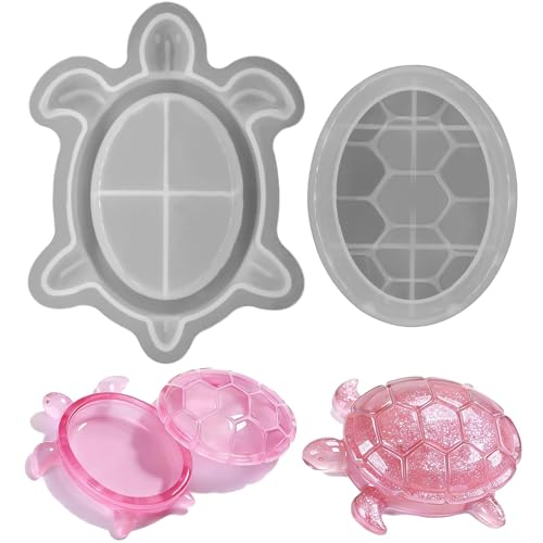 Silicone Turtle Box Resin Mold with Lid | Reusable Ocean Theme Jewelry Box Storage Container Mould for DIY Clay Craft Projects | Unique Epoxy Animal Resin Box Mold for Home Decor Keychains & Trinkets