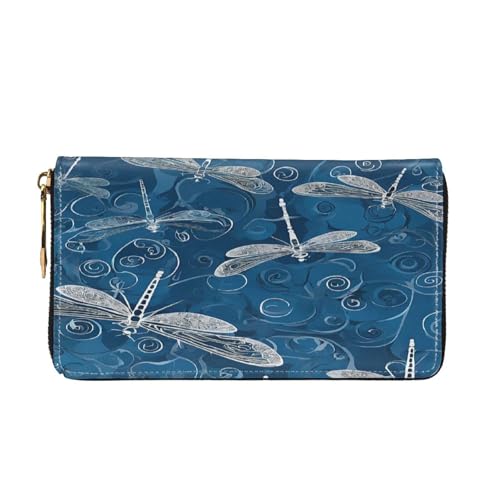 (Blue Dragonfly) Print Women's Long Wallet Clutch with Zipper Multiple Card Slots Coin Pocket Elegant Ladies Purse2