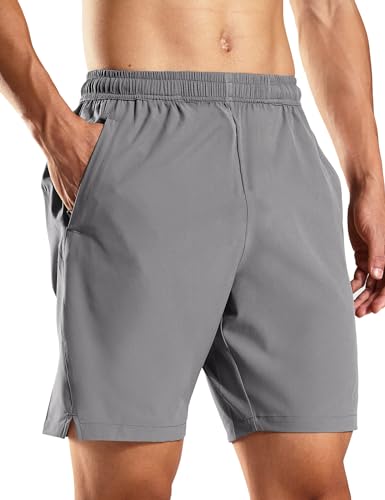 Haimont Men'S Gray Athletic Shorts 7 Inch Inseam Linerless 4-Way Stretch Gym Sports Shorts Elastic Waistband Short