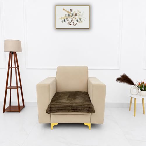 Image of Homerz Premium Rabbit Fur Sofa Cover with Anti-Skid Backing, Soft Plush Fabric Sofa Protector for Living Room Furniture (Coffee, 1 Seater, Only Seat Cover)