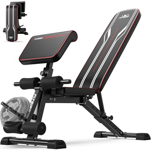 FLYBIRD Multifunktionale Hantelbank mit Beinverlängerung und Preacher Curl Pad, verstellbare und faltbare Trainingsbank für Home Gym, 360KG Gewichtskapazität Trainingsbank für Ganzkörper Krafttraining